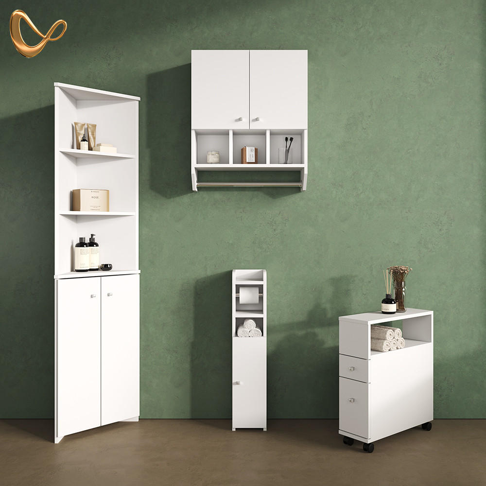 BADSCHRANK Fucino Weiß 52 x 175 cm Eckschrank mit 2 Türen - Weiß, Holzwerkstoff (52/175/36cm) - Livinity®