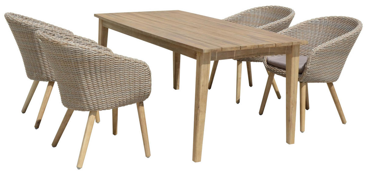 GARTEN-SITZGRUPPE Zurich 5-teilig Kunststoffgefllecht Gartenmöbel-Set - Hellbraun, Holz - DELUKE