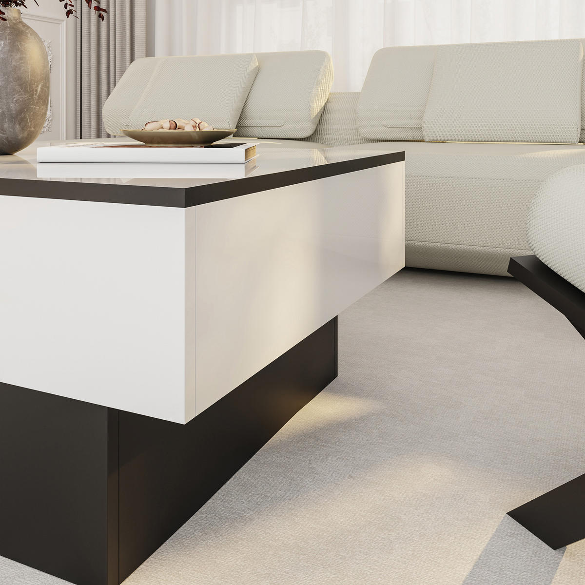 COUCHTISCH Lens 80/60/36 cm - Schwarz/Weiß, Holzwerkstoff (60/80/36cm) - [en.casa]