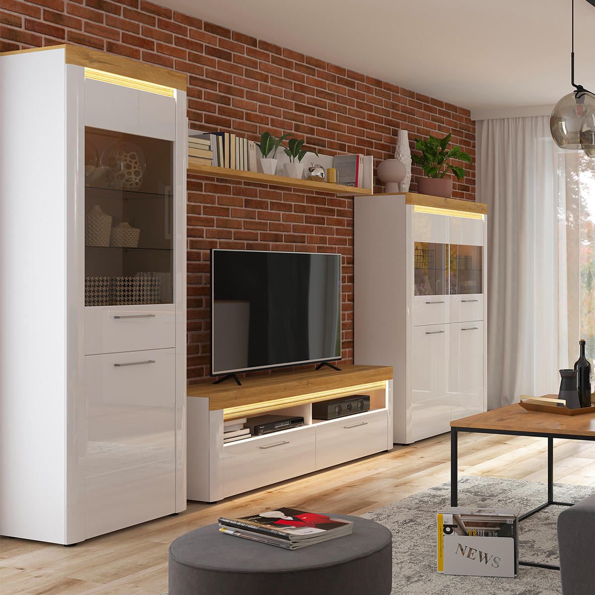 VITRÍNA Nara Bílá a dřevo - bílá, kompozitní dřevo (68/205/42cm) - Petits-meubles