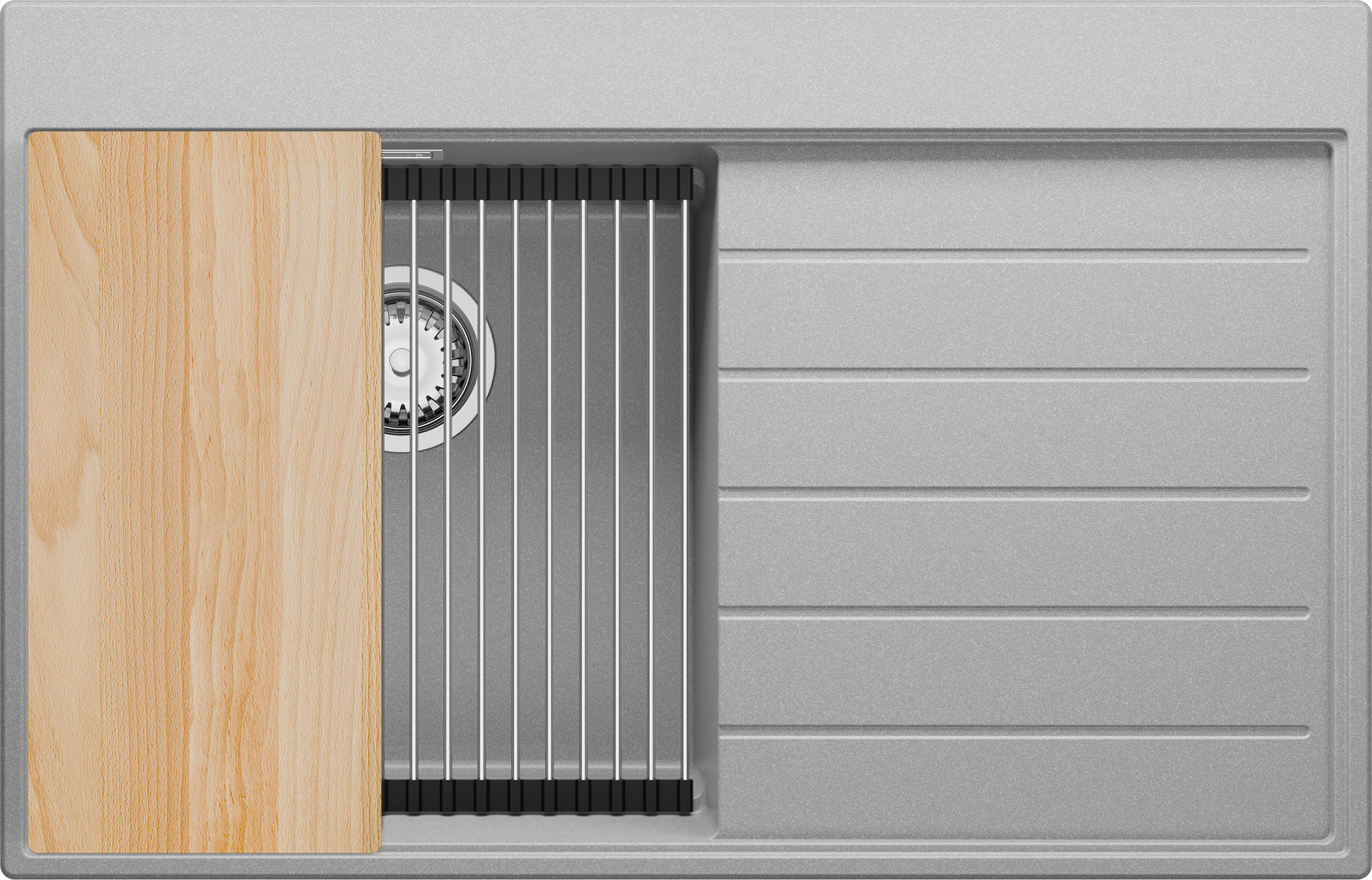 SPÜLBECKEN Sydney, 2-er set Grau 78/50 cm 1 Becken + Ablauf-Set + Küchenzubehörset ab 45er Unterschrank - Chromfarben/Beige, Kunststoff (78/20/50cm) - Primagran