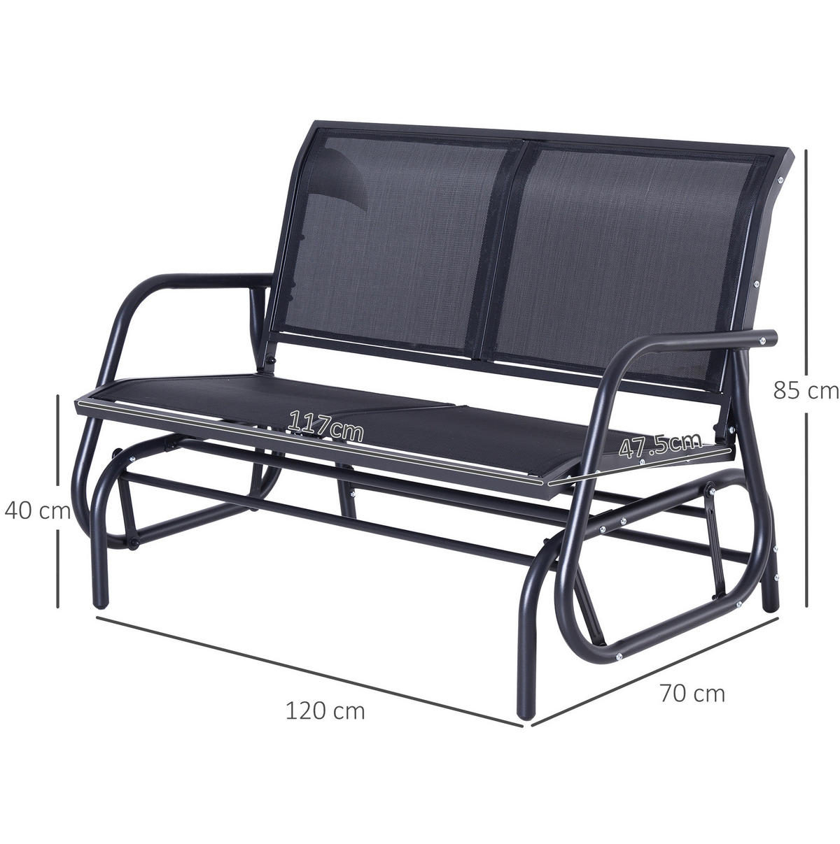 ZAHRADNÍ houpačka z kovu 120x70x85 cm černá s houpací funkcí pro 2 osoby, nosnost 200 kg - černá, kov (120/88/70cm) - Modfu