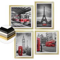 WANDBILDER 4er Set - 50x50 cm & 40x60 cm Goldrahmen - Rote Busse in der Stadt - Goldfarben, Kunststoff (50/50cm) - ArtPrintCave