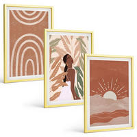 BILDER SET 3er Set - 40x60 cm Goldrahmen - abstrakte Formen im Boho-Stil - Goldfarben, Kunststoff (40/60cm) - TULUP