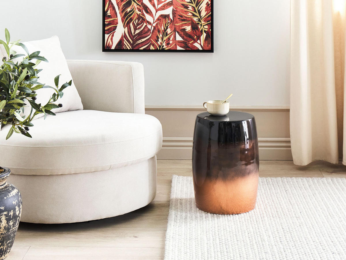 BEISTELLTISCH Metall goldbraun/schwarz rund 26 cm Fraguita - Schwarz/Braun, Metall (40/40/40cm) - Beliani