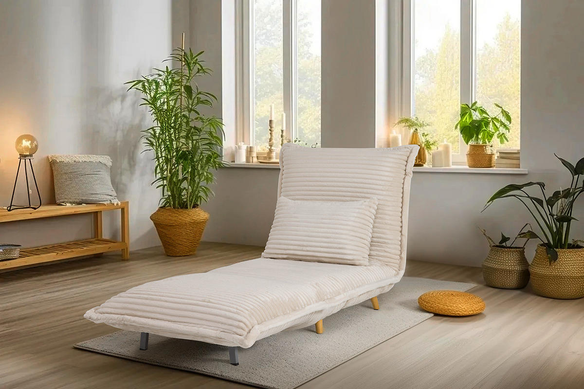 SCHLAFSESSEL - Cord / Eiche, Creme, Eiche Hell - Eichefarben/Creme, Eichenholz/Textil (76/87/92cm) - home24