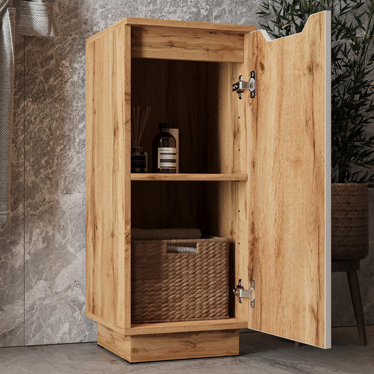 MIDISCHRANK Lotta Eiche/weiß gestreift 33.4 x 81.9 cm - Eichefarben/Weiß, Holzwerkstoff (33.4/81.9/35cm) - Vicco