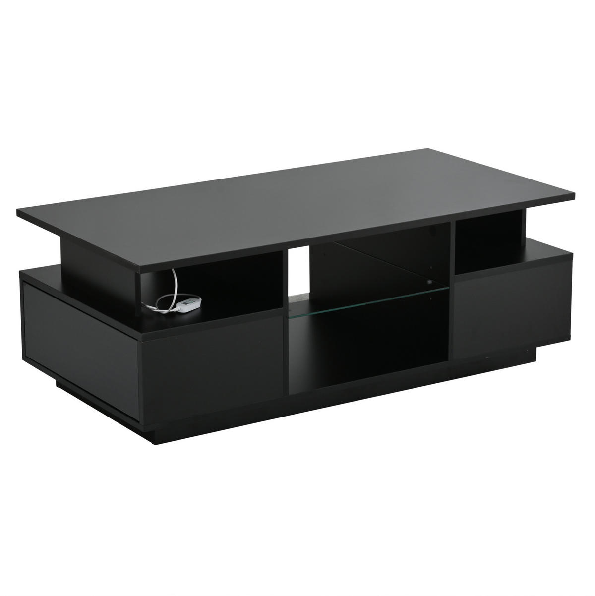 COUCHTISCH 100/50/36 cm Schwarz aus Spanplatte mit LED-Beleuchtung und 2 Schubladen - Schwarz, Holzwerkstoff (100/50/36cm) - OKWISH