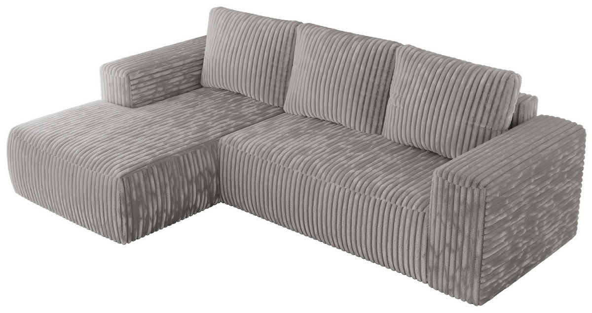 ECKSOFA TRENTINO L Hellgrau Cord - Links - Hellgrau/Schwarz, Textil (266/164cm) - MKS