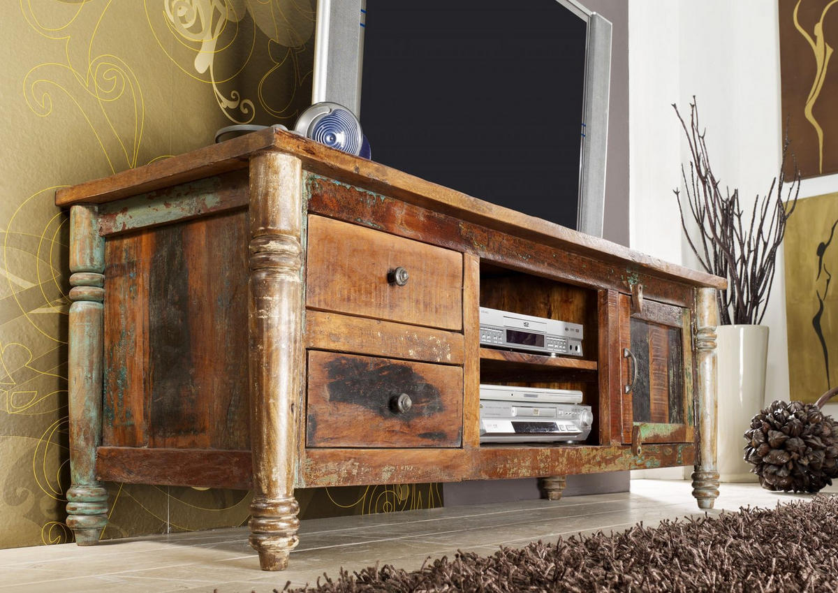 TV-BOARD Altholz 145x50x55 mehrfarbig lackiert FABLE #10 - Multicolor, Holz (145/55/50cm) - Massivmoebel24