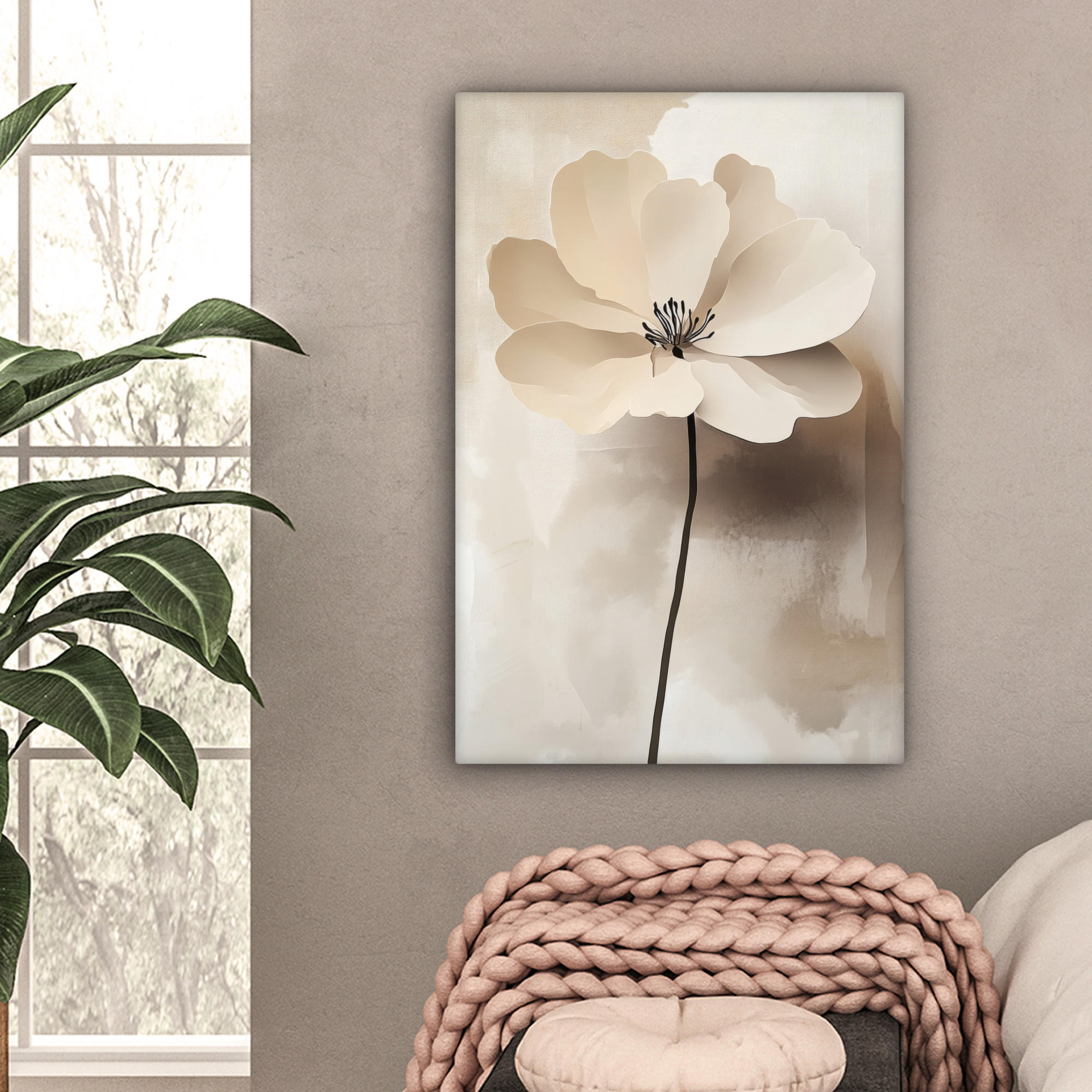 LEINWANDBILD Blume - Beige - Farbe - Schatten 60x90 cm - Creme, Textil (60/90cm) - MuchoWow