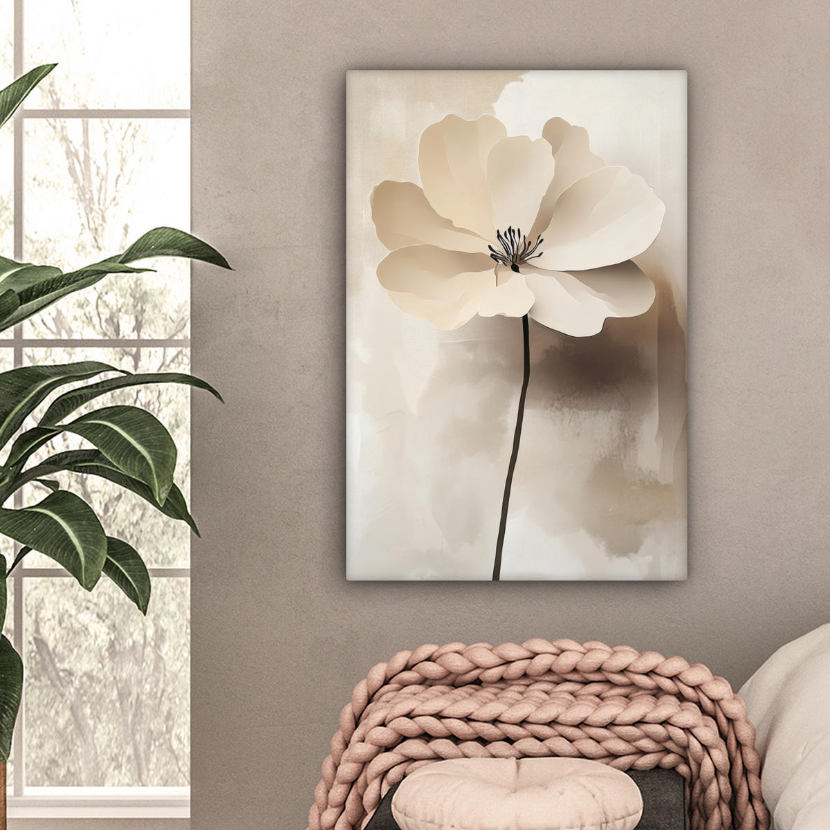 LEINWANDBILD Blume - Beige - Farbe - Schatten 60x90 cm - Creme, Textil (60/90cm) - MuchoWow