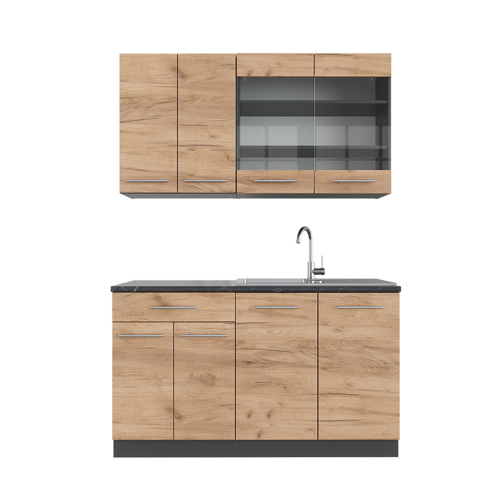 SINGLEKÜCHE Fame-Line Goldkraft Eiche/Anthrazit 140 cm, AP Anthrazit - Anthrazit/Eiche Wotan, Holzwerkstoff (140/81.6/60cm) - Vicco