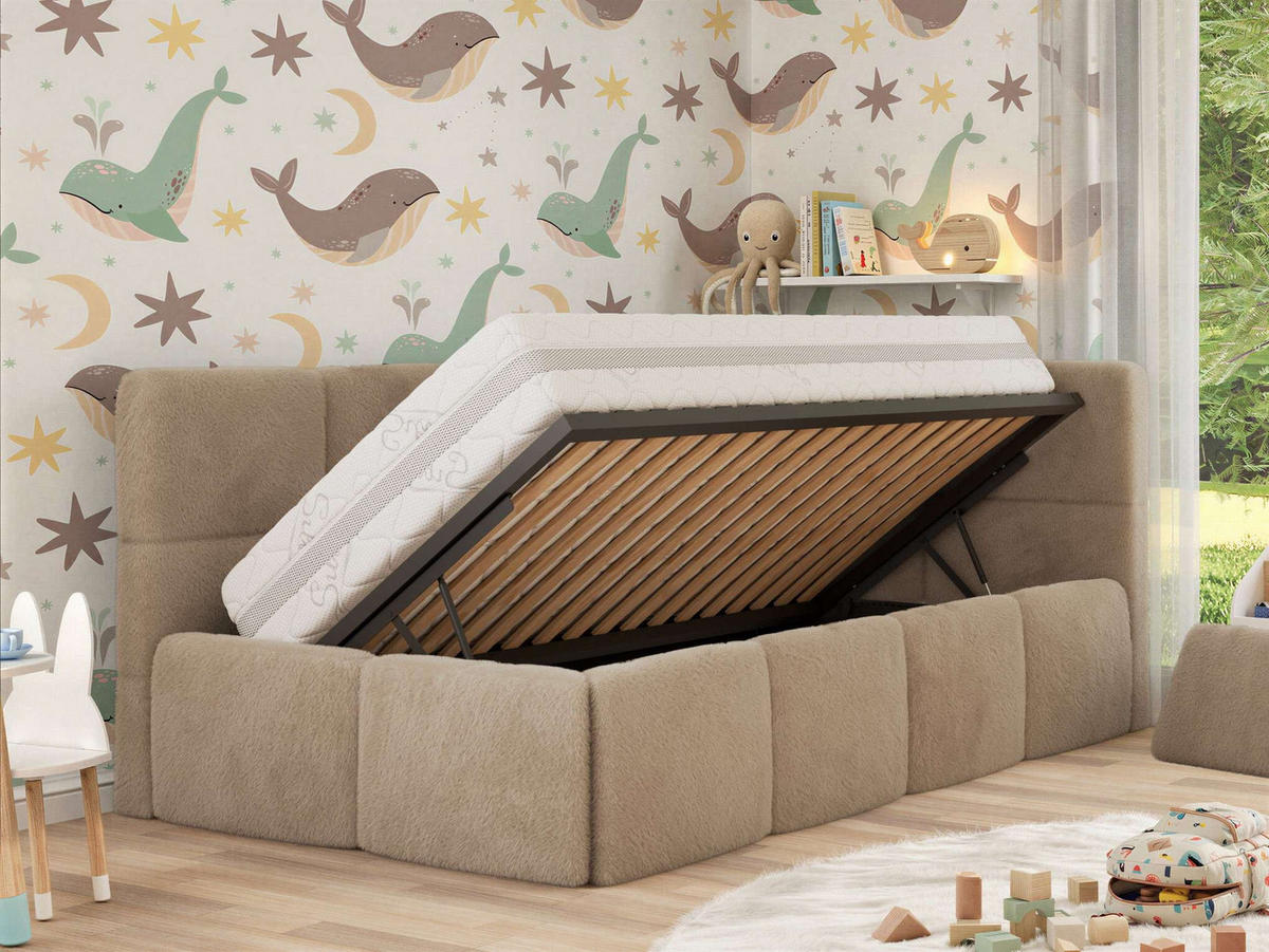 DĚTSKÁ POSTEL ARVO ALTA 90/200 - Béžová Plyš - Pravá - kapučínová, textil (90/200cm) - MKS