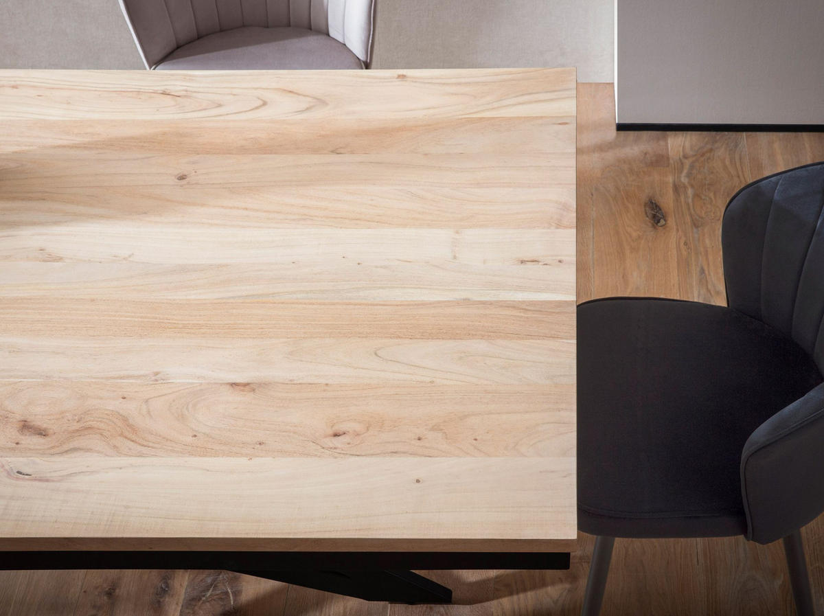 ESSZIMMERTISCH – Akazie Massivholz Metall 200x100x77 cm Sterngestell - Schwarz/Akaziefarben, Holz/Metall (100/200/77cm) - KADIMA DESIGN
