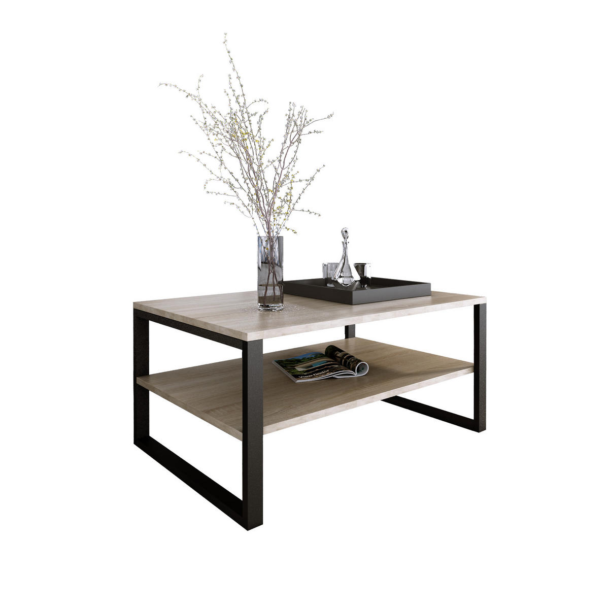 COUCHTISCH Basic rechteckig Sonoma mit Metallbeinen - Sonoma Eiche, Metall (60/90/47cm) - Design Möbel