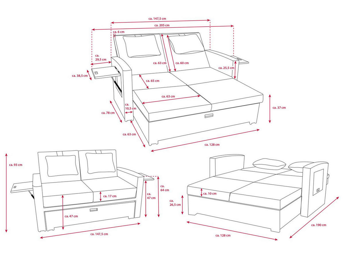GARTEN-MULTIFUNKTIONSSOFA Sunny Grau Polyrattan ausklappbar für 2 Personen - Grau, Kunststoff (80/175/120cm) - Green Spirit