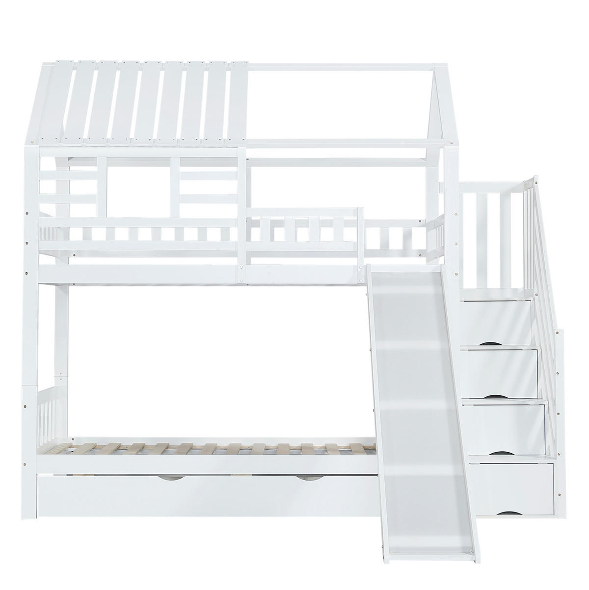 ETAGENBETT mit Treppe, Rutsche und Stauraum 90x200 cm Weiß - Weiß, Holzwerkstoff (90/200cm) - Beauniv