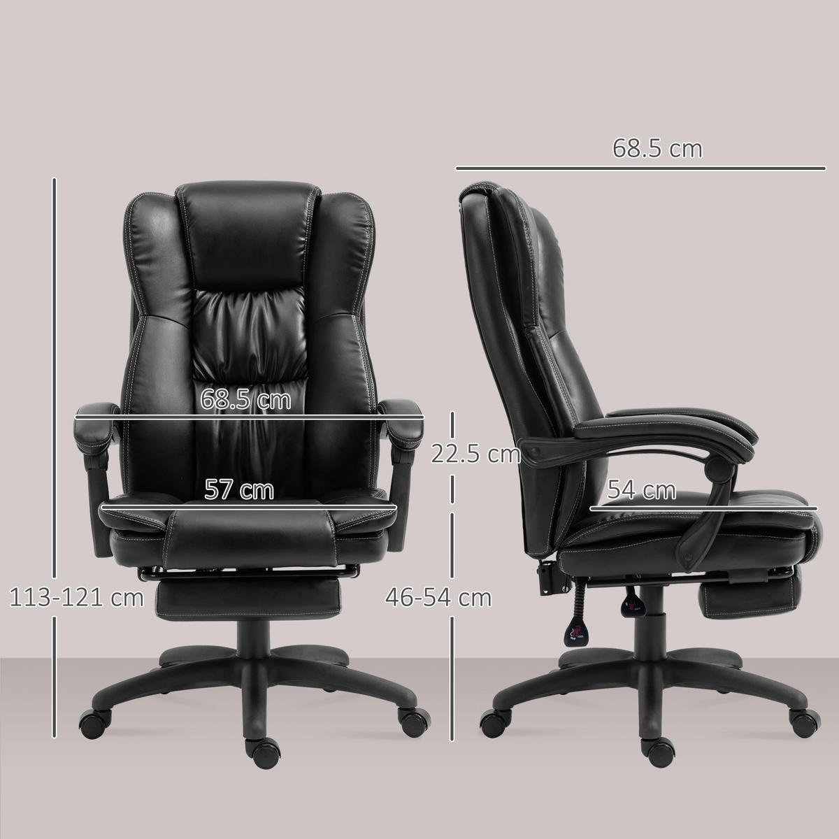 CHEFSESSEL DE-11748 mit Massagefunktion & neigbarer Rückenlehne Schwarz - Schwarz, Metall (68.5/121/68.5cm) - ComfortXL