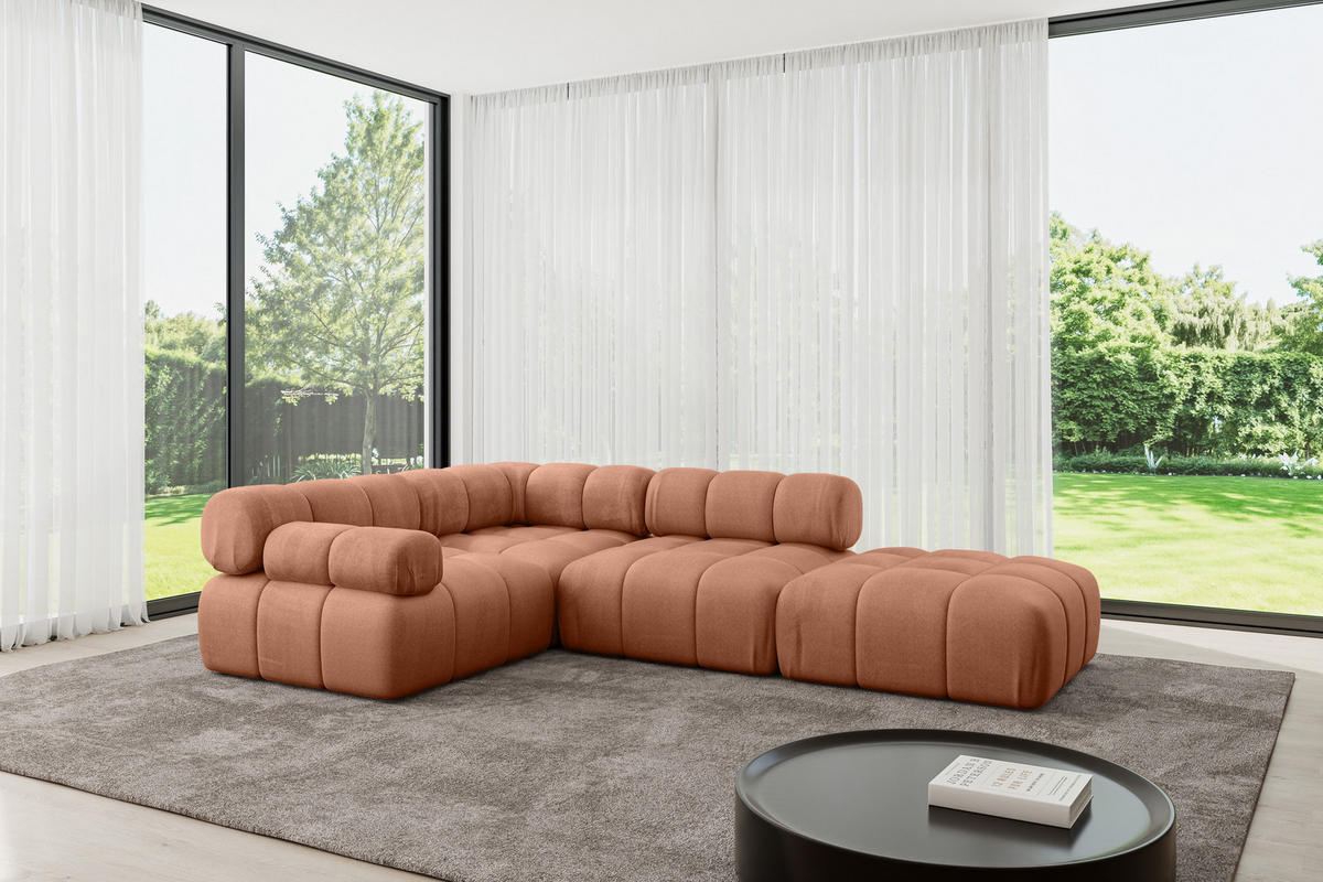 ECKSOFA modulares Sofa Felto-L1 - 285x190x70 cm Apricot Velours - Koralle, Holzwerkstoff/Textil (285/190cm) - ALTDECOR