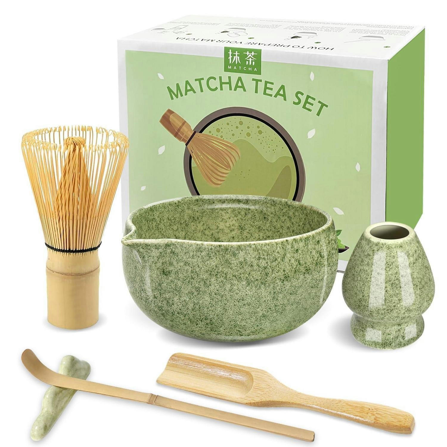 MATCHA Set 6-teiliges Set mit Bambusbesen und Schale - Grün, Keramik (115/108/130cm)
