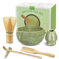 MATCHA Set 6-teiliges Set mit Bambusbesen und Schale - Grün, Keramik (115/108/130cm)