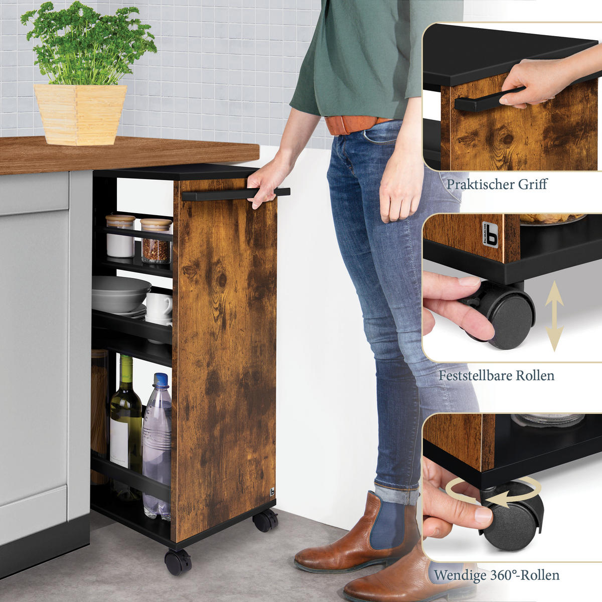 UNIVERSALWAGEN Bengt Braun-Schwarz - Multicolor, Naturmaterialien/Metall (38/79/50cm) - BoMoe