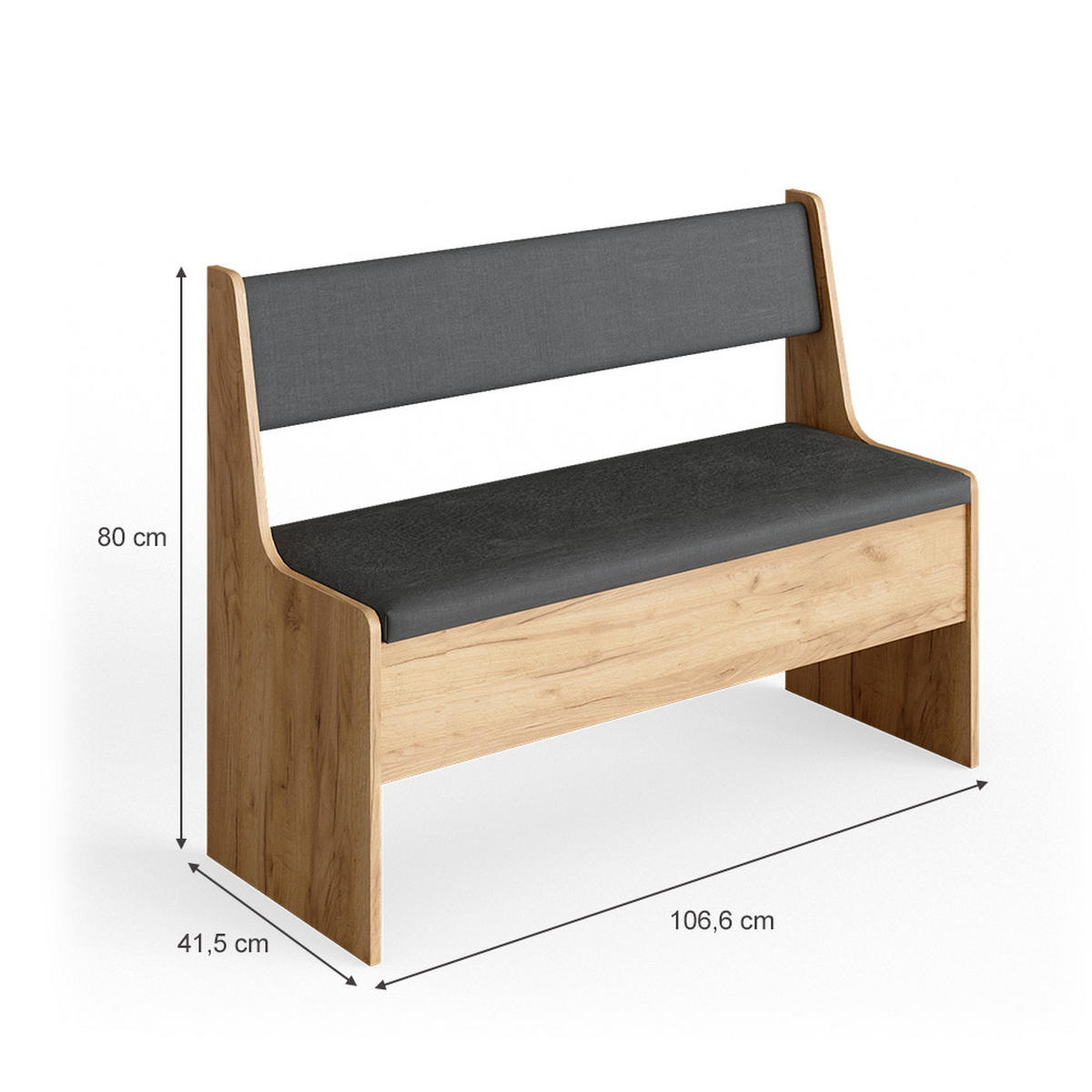 ESSZIMMER-BANK Roman Sandeiche 106.6 x 41.5 cm - Anthrazit/Eiche Wotan, Holzwerkstoff (41.5/80/106.6cm) - Vicco