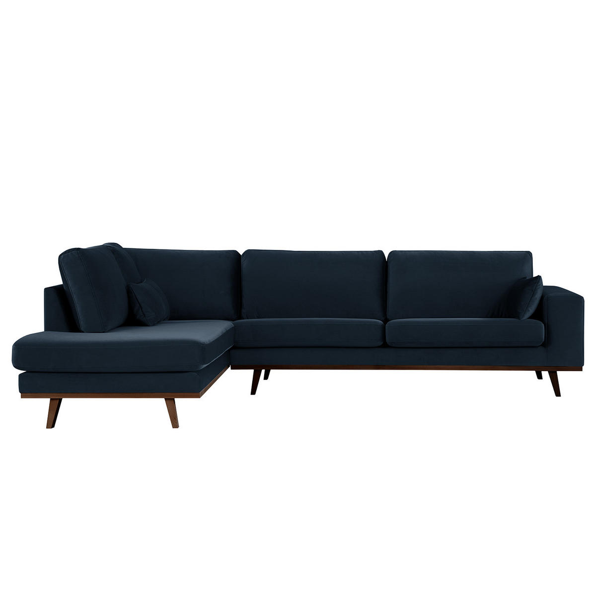 ECKSOFA mit Ottomane - Buchefarben/Dunkelblau, Buchenholz/Textil (287/219cm) - home24