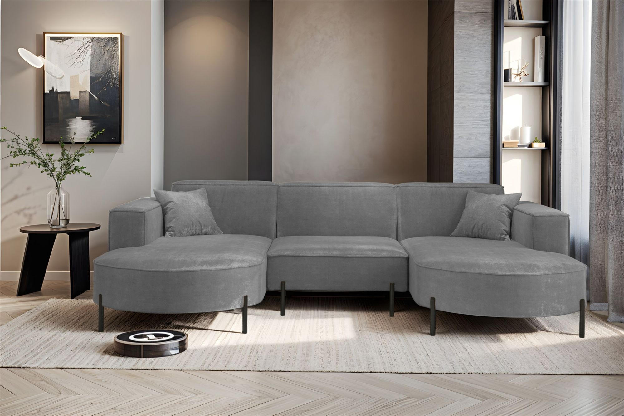WOHNLANDSCHAFT Valencia - Grau, Holzwerkstoff/Textil (299/80/165cm) - Fun Möbel