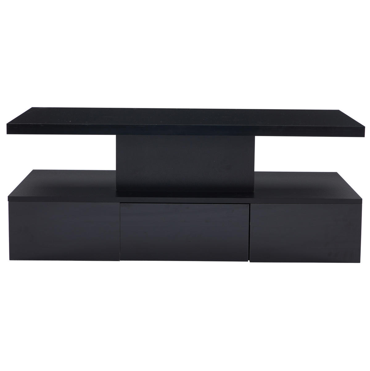 COUCHTISCH aus Spanplatte 100x50x39 cm Schwarz mit LED-Beleuchtung, Hochglanzfront, offenem Regal und 1 Schublade - Schwarz, Holzwerkstoff (100/50/39cm) - Modfu