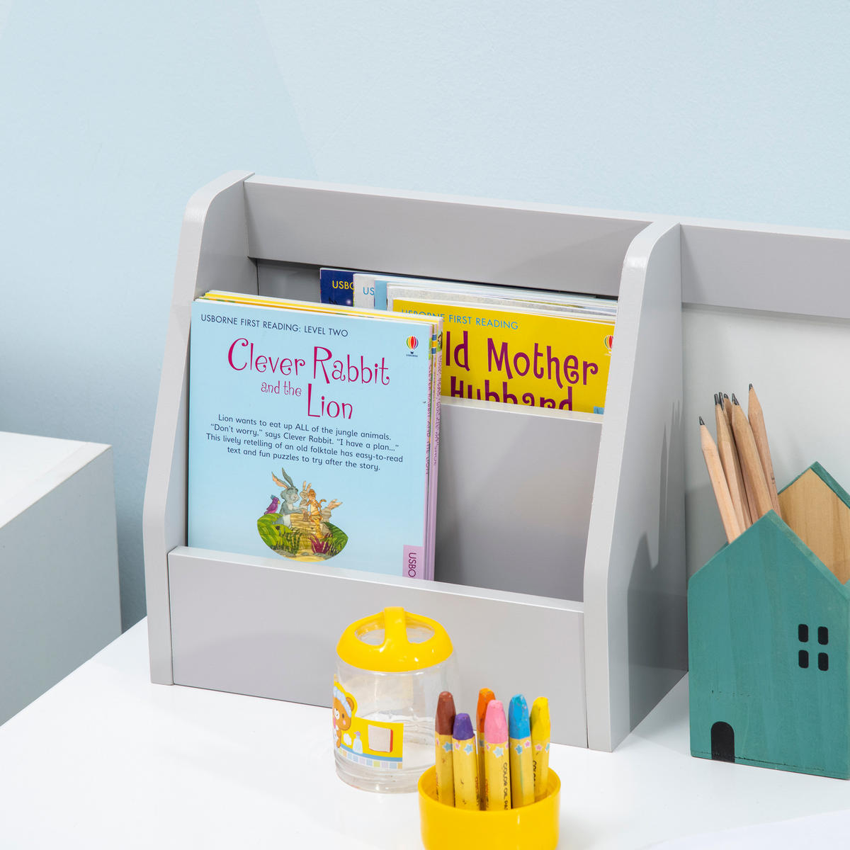 KINDER-SCHREIBTISCHSET DE-17514 mit Weißwandtafel und Stauraum Grau - Grau, Holzwerkstoff (90/85/45cm) - ComfortXL