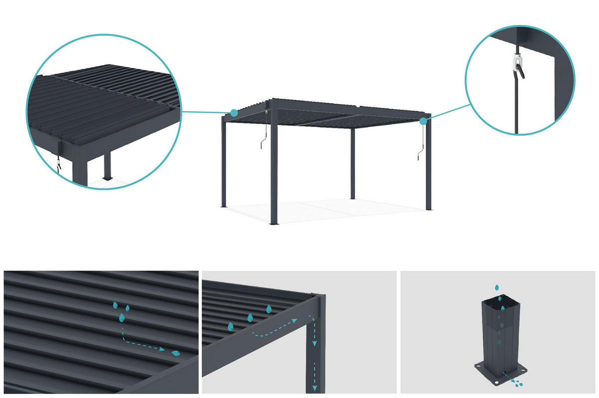 PERGOLA BIOKLIMATISCHE SELBSTTRAGENDE Piana grauem 4m x 3m - Grau, Metall (304/218/304cm) - Cazeboo
