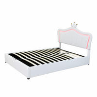 KINDERBETT aus Kunstleder 140x200 cm in Weiß mit LED & Stauraum - Weiß, Leder (140/200cm) - Modfu