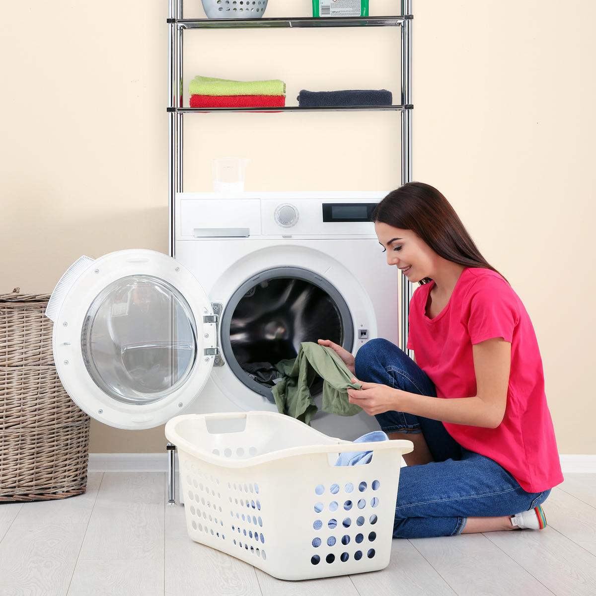 POLICA na práčku - strieborná, kov/plast (67/162.5/30cm) - Relaxdays