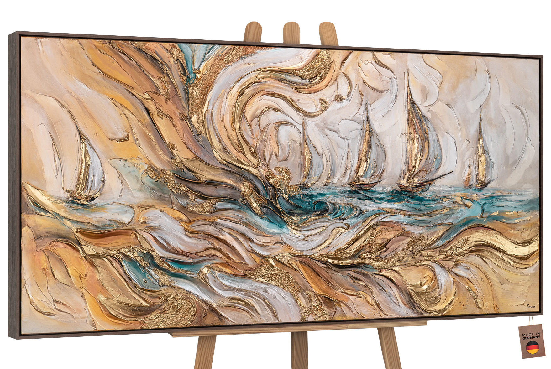 GEMÄLDE Zeitwellen Schattenfugenrahmen Grau 100x50 cm - Grau, Holz (100/50cm) - YS-art gallery
