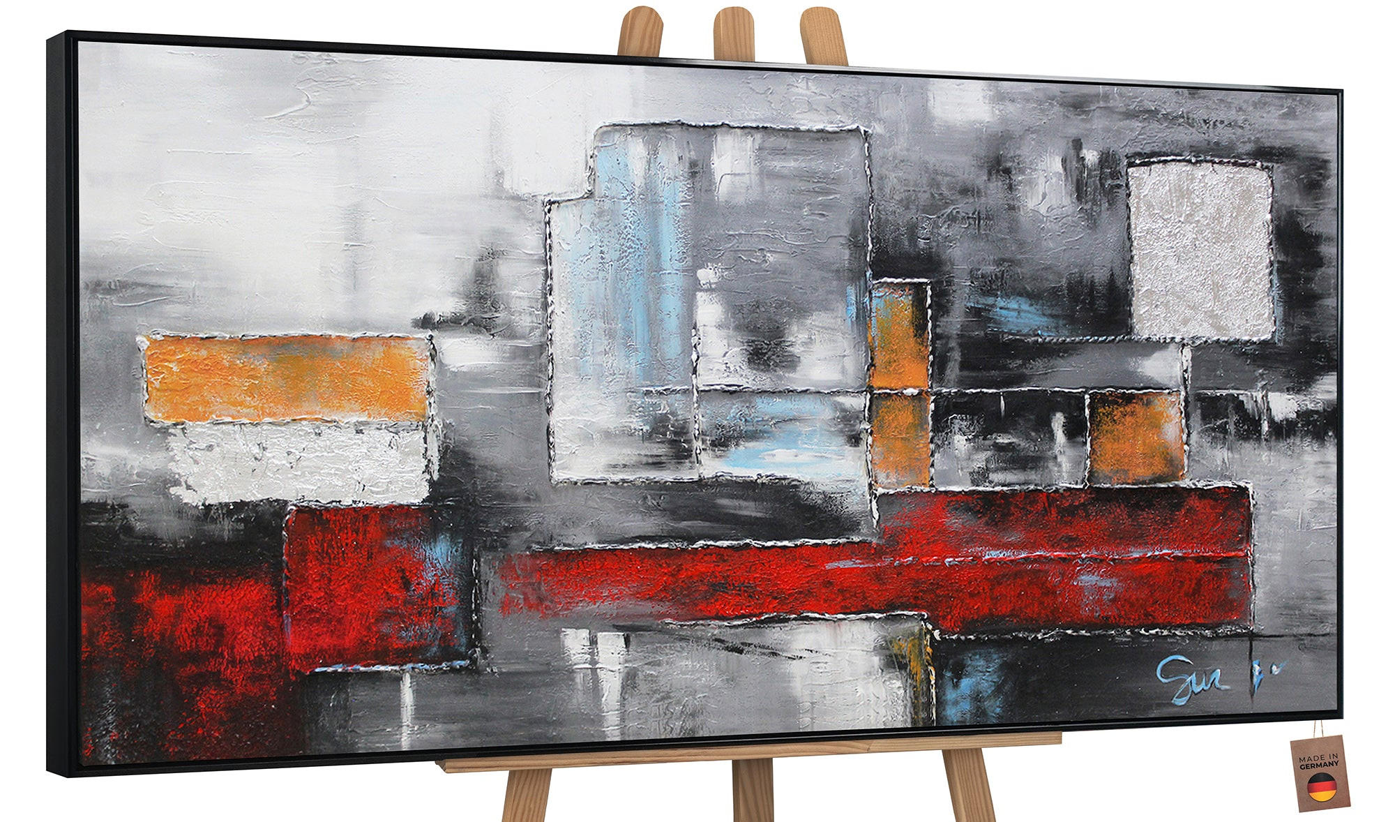 GEMÄLDE Abstraktion Schattenfugenrahmen schwarz 100x50 cm - Schwarz, Holz (100/50cm) - YS-art gallery