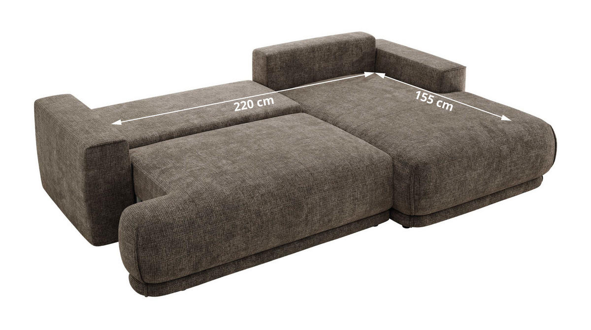 ECKSCHLAFSOFA RINA L Braun Schenille grob gewebt - rechts - Schwarz/Braun, Kunststoff/Textil (170/267cm) - MKS