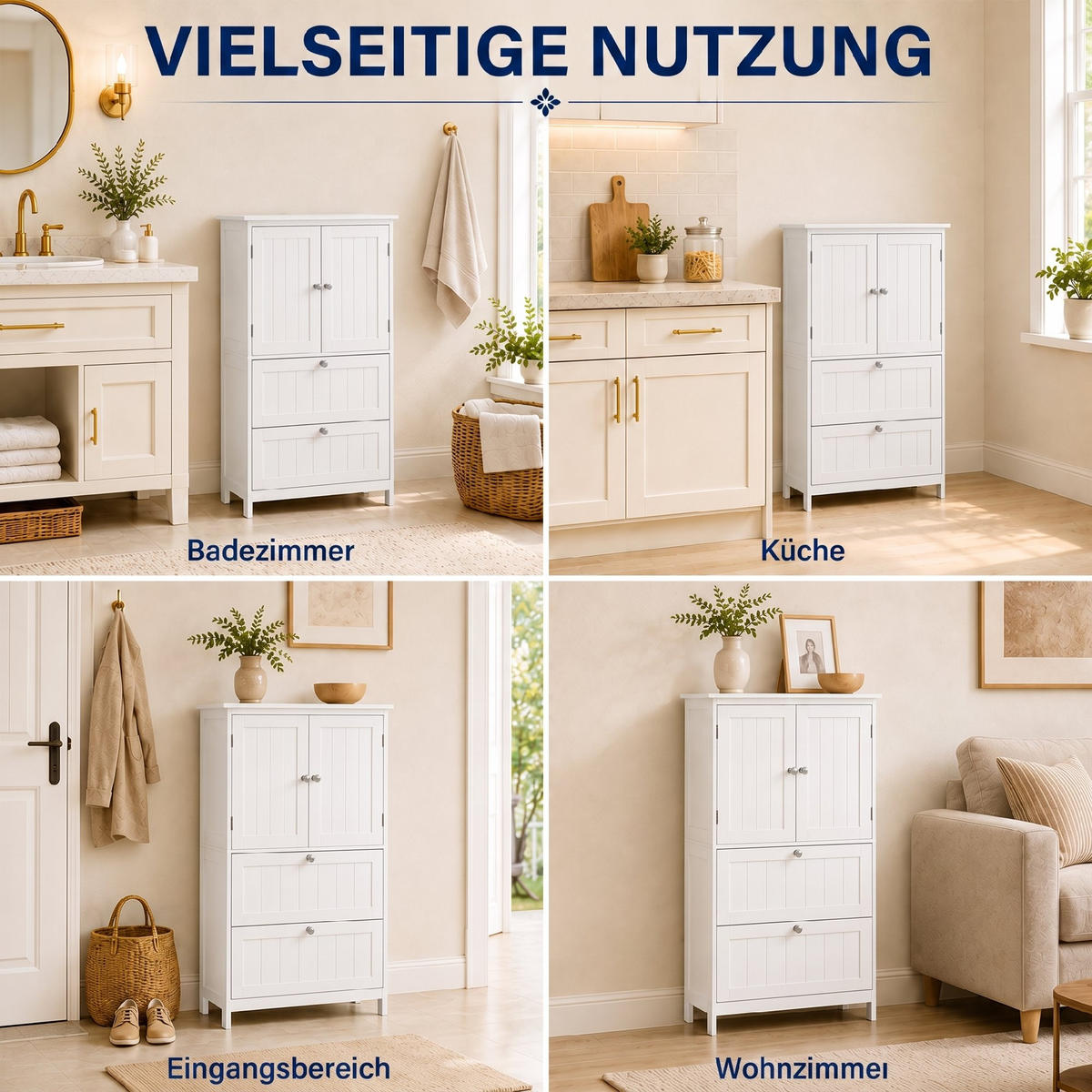 BADEZIMMERSCHRANK MDF Weiß - Weiß/Nickelfarben, Holzwerkstoff/Metall (30/110/60cm) - HOMCOM