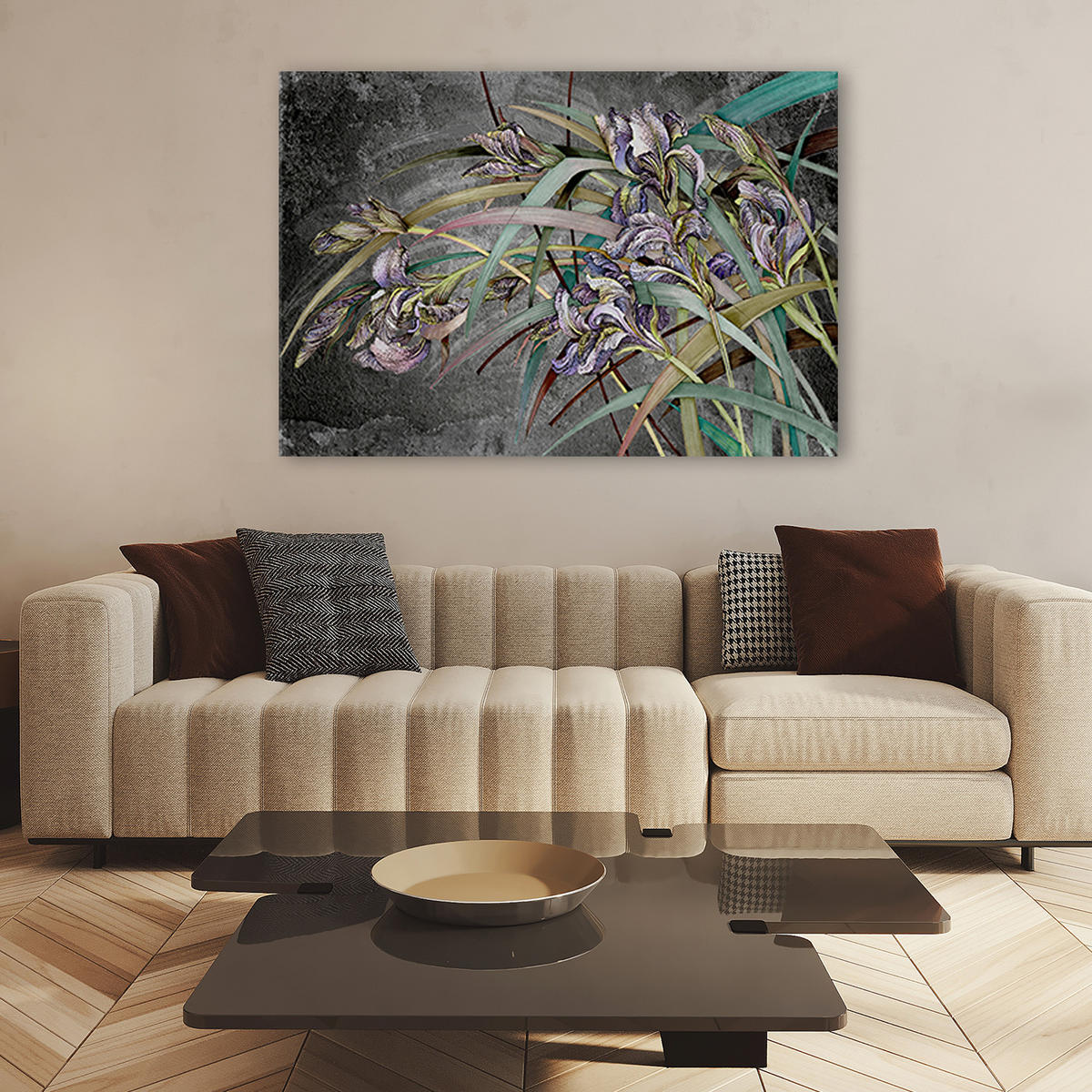 WANDBILD iris blumen im wind - Schwarz, Textil (60/40cm) - Feeby