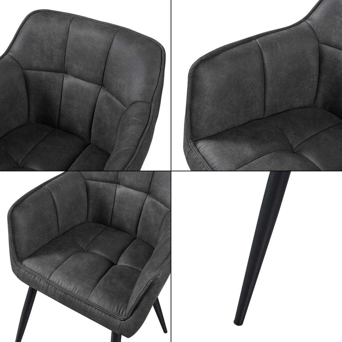 KŘESLO S PODRUČKAMI Birmingham - černá/tmavě šedá, kov/textil (57/81/53cm) - [en.casa]