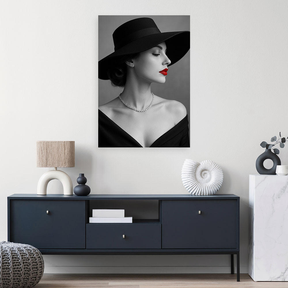 LEINWANDBILD Porträt Frau mit Hut 60x90cm - Schwarz, Textil (60/90cm) - Feeby