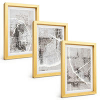 BILDER SET 3er Set - 20x30 cm Goldrahmen - Graue Holzmaserungsmuster - Goldfarben, Kunststoff (20/30cm) - TULUP