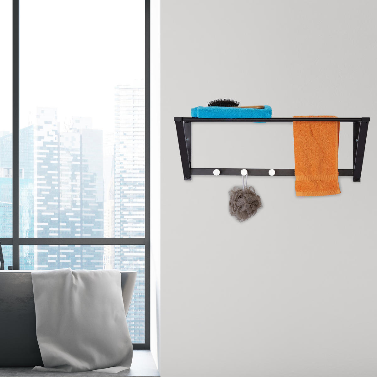 WANDGARDEROBE Ablage - Schwarz, Metall (65/23/25cm) - Relaxdays