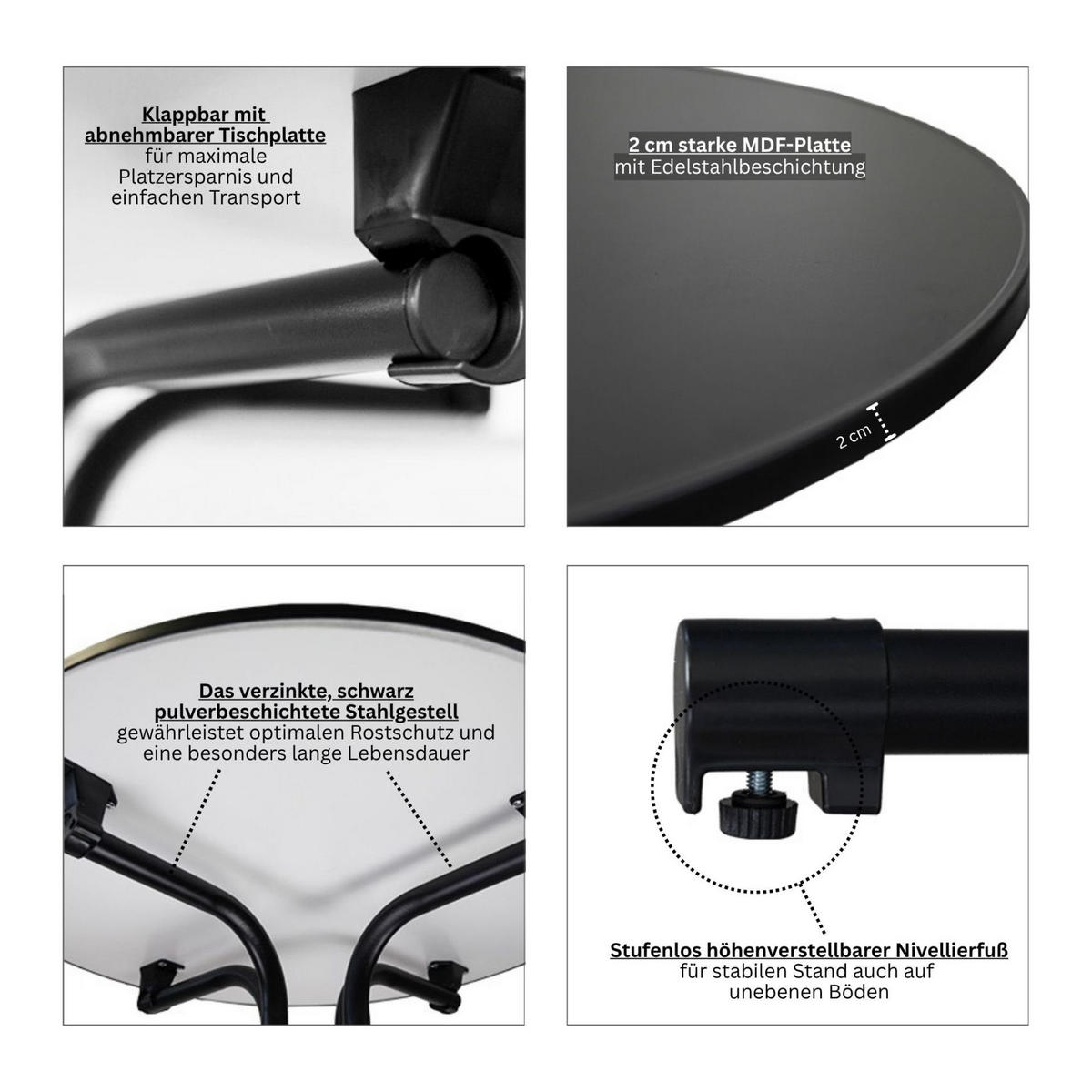 STEHTISCH mit Hussen klappbar HxØ 110x80cm MDF-Platte mit Edelstahlbeschichtung Schwarz - Schwarz, Metall (110/80/110cm) - CHEFGASTRO