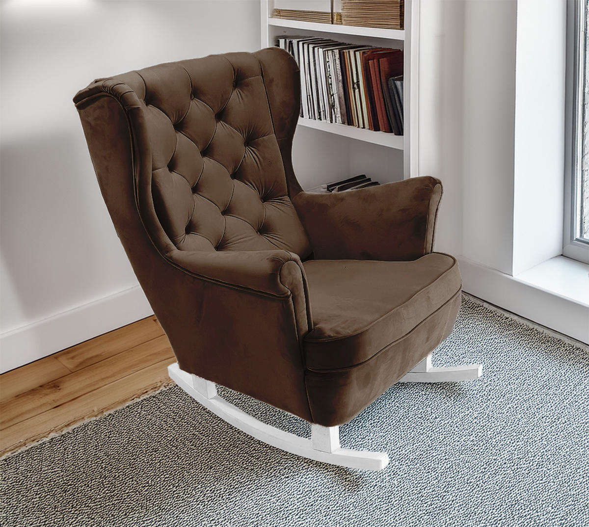 SCHAUKELSESSEL mit gepolstertem Sitz und Armlehnen, 102x81x95 cm, Dunkelbraun_29827 - Taupe/Weiß, Holz/Textil (81/102/95cm) - DomoHome
