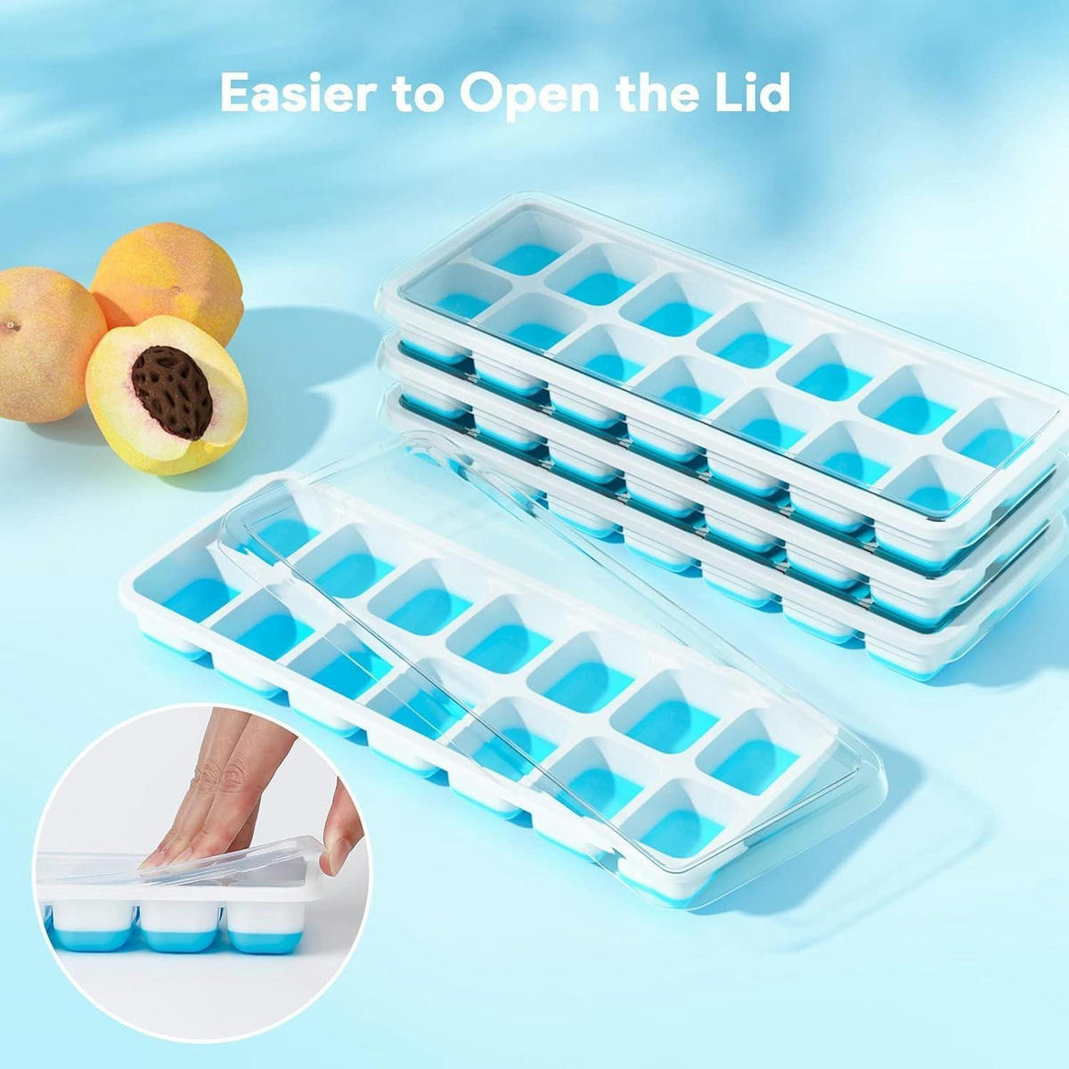 EISWÜRFELFORM 4er Set Silikon mit Deckel Blau - Blau, Kunststoff (7.4/3/12cm)