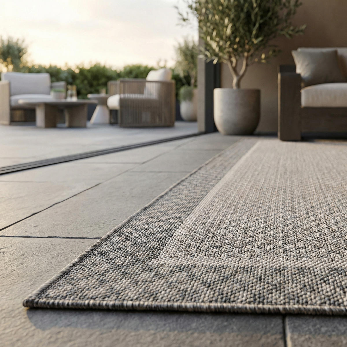 TEPPICH Outdoor Flachgewebe Bordüre Polypropylen Balkon Creme Rechteckig 120x170 - Beige, Textil (120/170cm) - KADIMA DESIGN