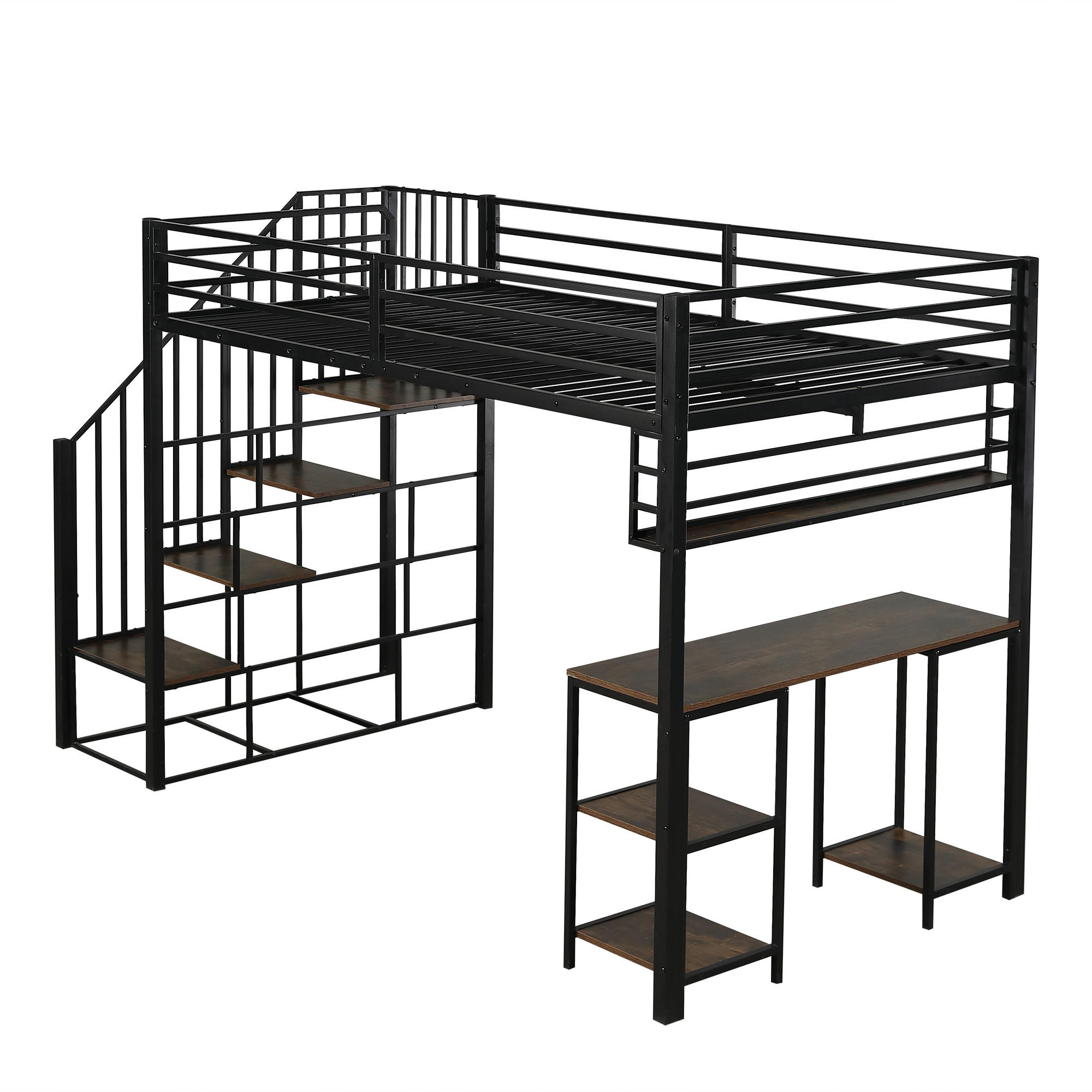 HOCHBETT 120x200 cm Treppe Schreibtisch schwarz - Schwarz, Metall (120/200cm) - LEBENLANG