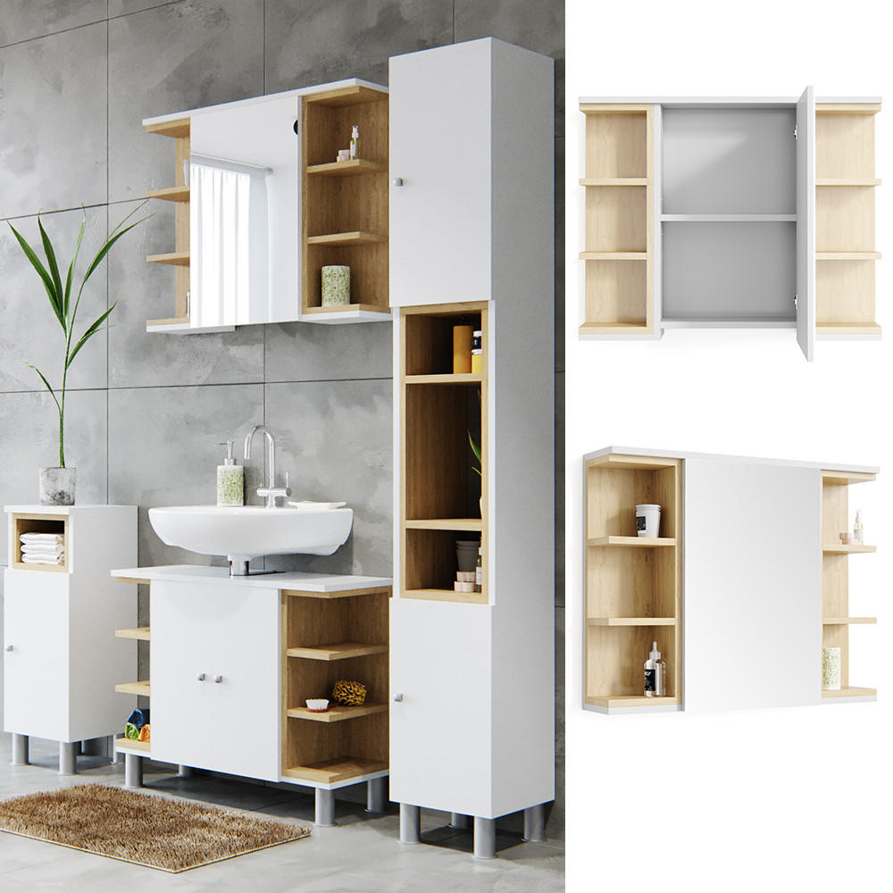 BADSPIEGELSCHRANK Aquis Weiß 79.6 x 64 cm - Weiß, Holzwerkstoff (79.6/64/18cm) - Vicco